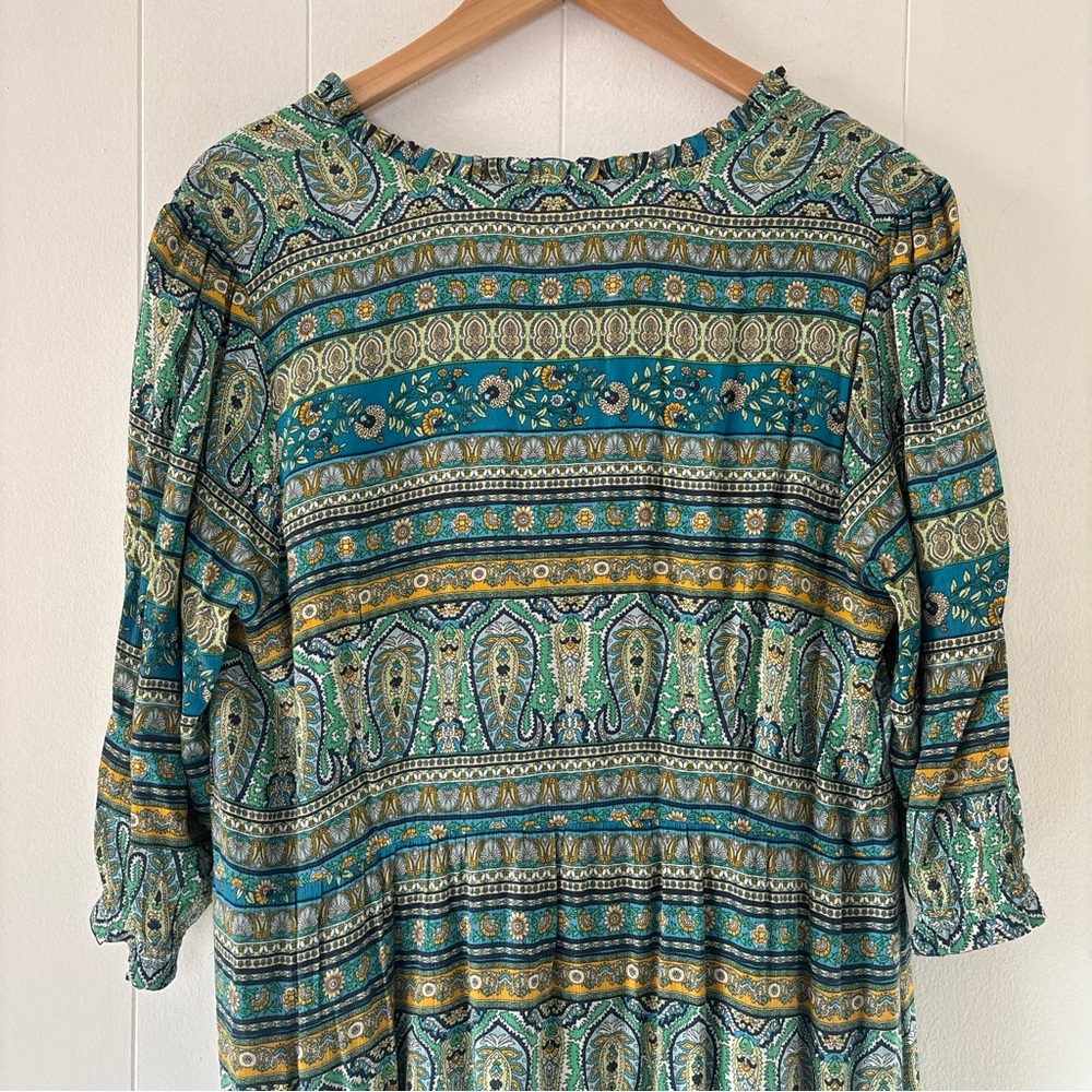 NEW J. Jill Floral Paisley Peasant Maxi Dress Puff Sleeve Blue Boho Size Medium - Picture 12 of 16